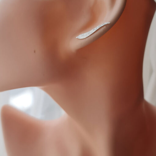Alternative view of Sterling silver earring above the ear - feather