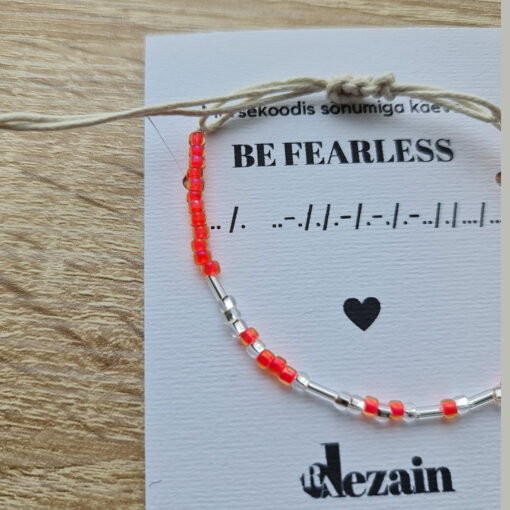 Alternative view of Morse code bracelet 2.0 "BE FEARLESS" - silver/orange